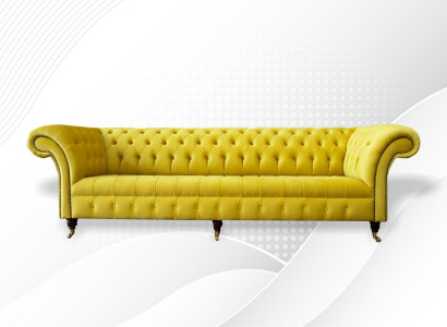 Yellow Sofa 4-Seater Couch Chesterfield Upholstery Seat Set Leather Textile Yellow